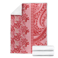 Red Hibiscus Monstera Seamless Kakau Hawaii Blanket
