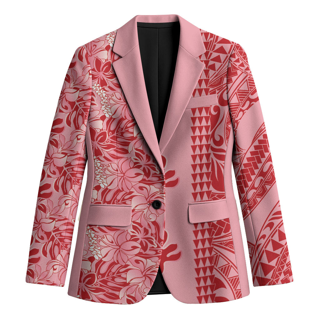 Red Hibiscus Monstera Seamless Kakau Hawaii Blazer
