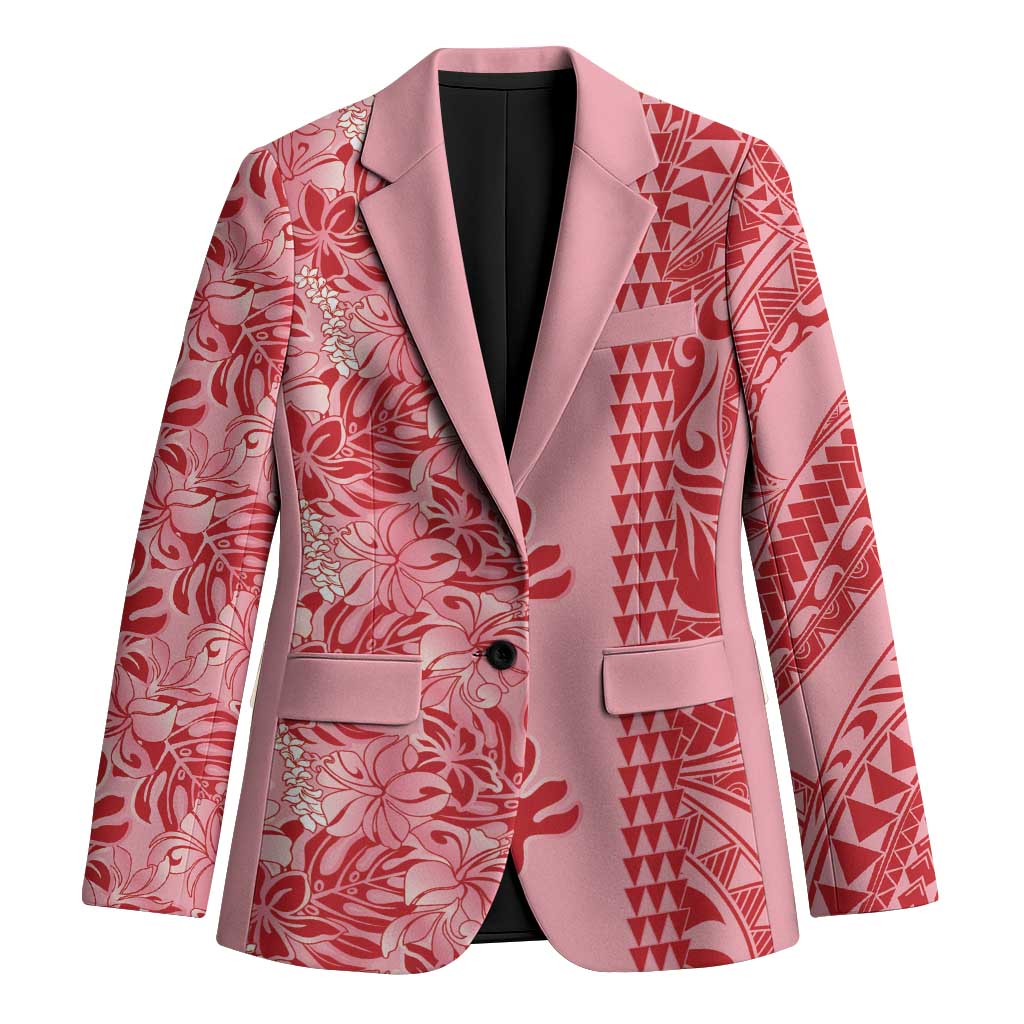 Red Hibiscus Monstera Seamless Kakau Hawaii Blazer LT14 Unisex Red - Polynesian Pride