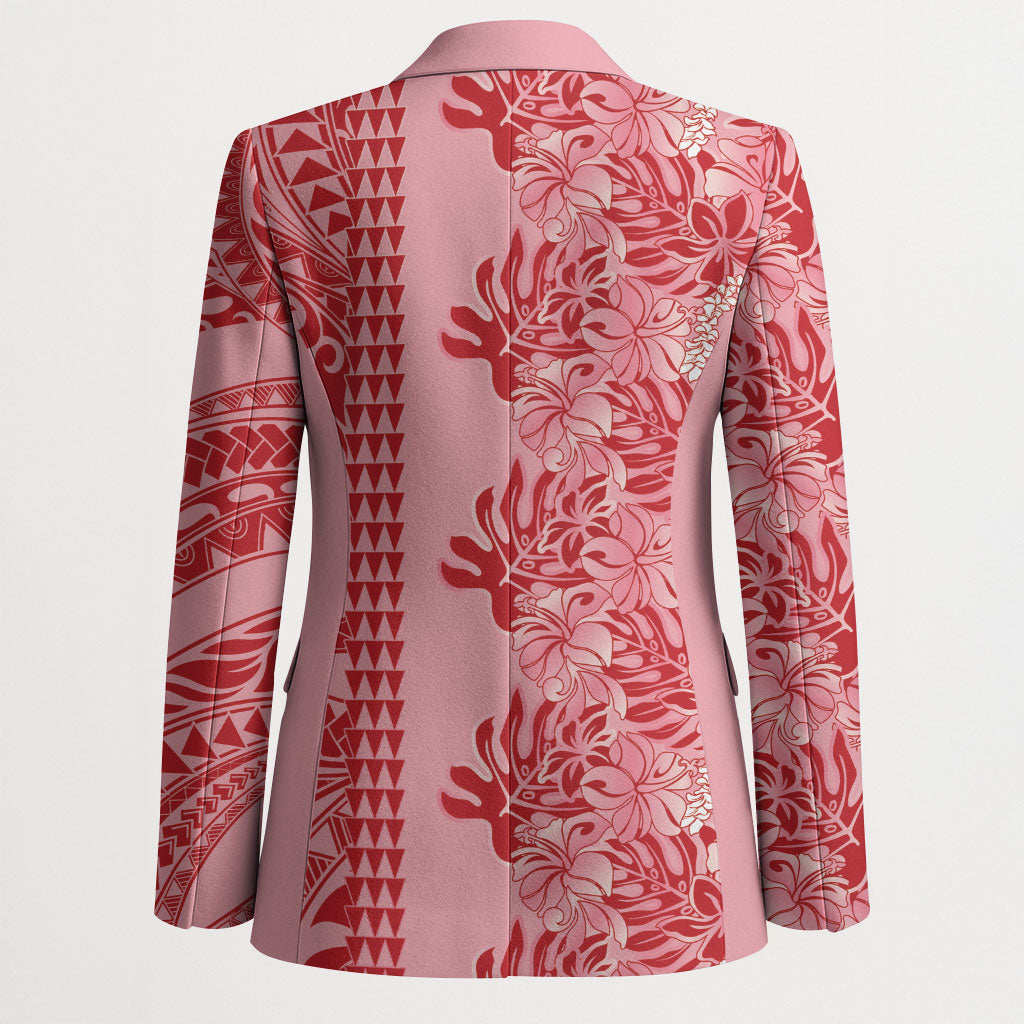 Red Hibiscus Monstera Seamless Kakau Hawaii Blazer