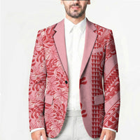 Red Hibiscus Monstera Seamless Kakau Hawaii Blazer