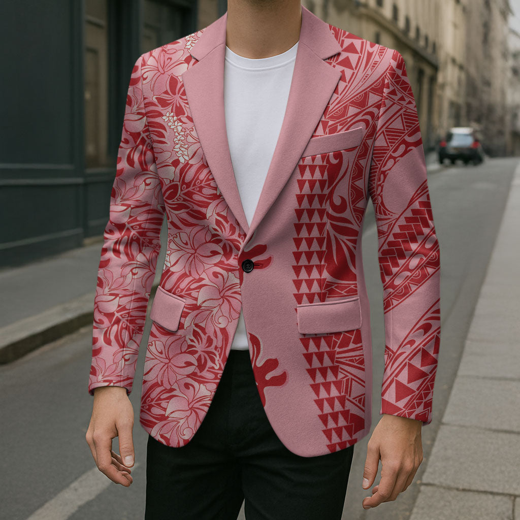 Red Hibiscus Monstera Seamless Kakau Hawaii Blazer