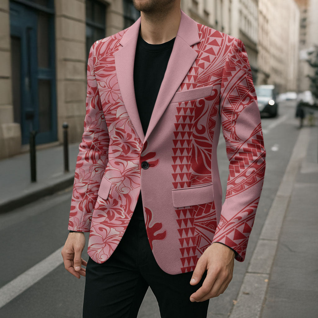 Red Hibiscus Monstera Seamless Kakau Hawaii Blazer