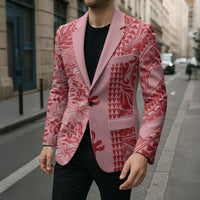 Red Hibiscus Monstera Seamless Kakau Hawaii Blazer