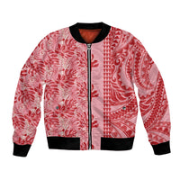 Red Hibiscus Monstera Seamless Kakau Hawaii Bomber Jacket