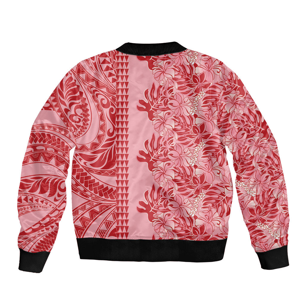 Red Hibiscus Monstera Seamless Kakau Hawaii Bomber Jacket