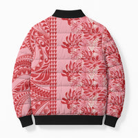 Red Hibiscus Monstera Seamless Kakau Hawaii Bomber Puffer Jacket