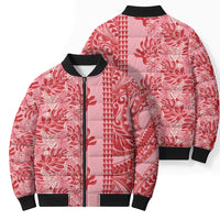 Red Hibiscus Monstera Seamless Kakau Hawaii Bomber Puffer Jacket