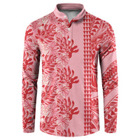 Red Hibiscus Monstera Seamless Kakau Hawaii Button Sweatshirt