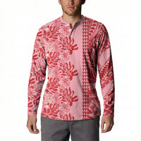 Red Hibiscus Monstera Seamless Kakau Hawaii Button Sweatshirt