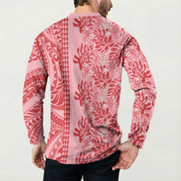 Red Hibiscus Monstera Seamless Kakau Hawaii Button Sweatshirt