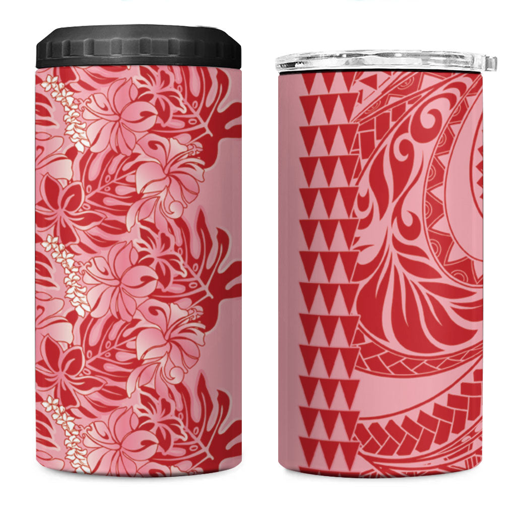 Red Hibiscus Monstera Seamless Kakau Hawaii 4 in 1 Can Cooler Tumbler LT14 One Size: 16 oz Red - Polynesian Pride