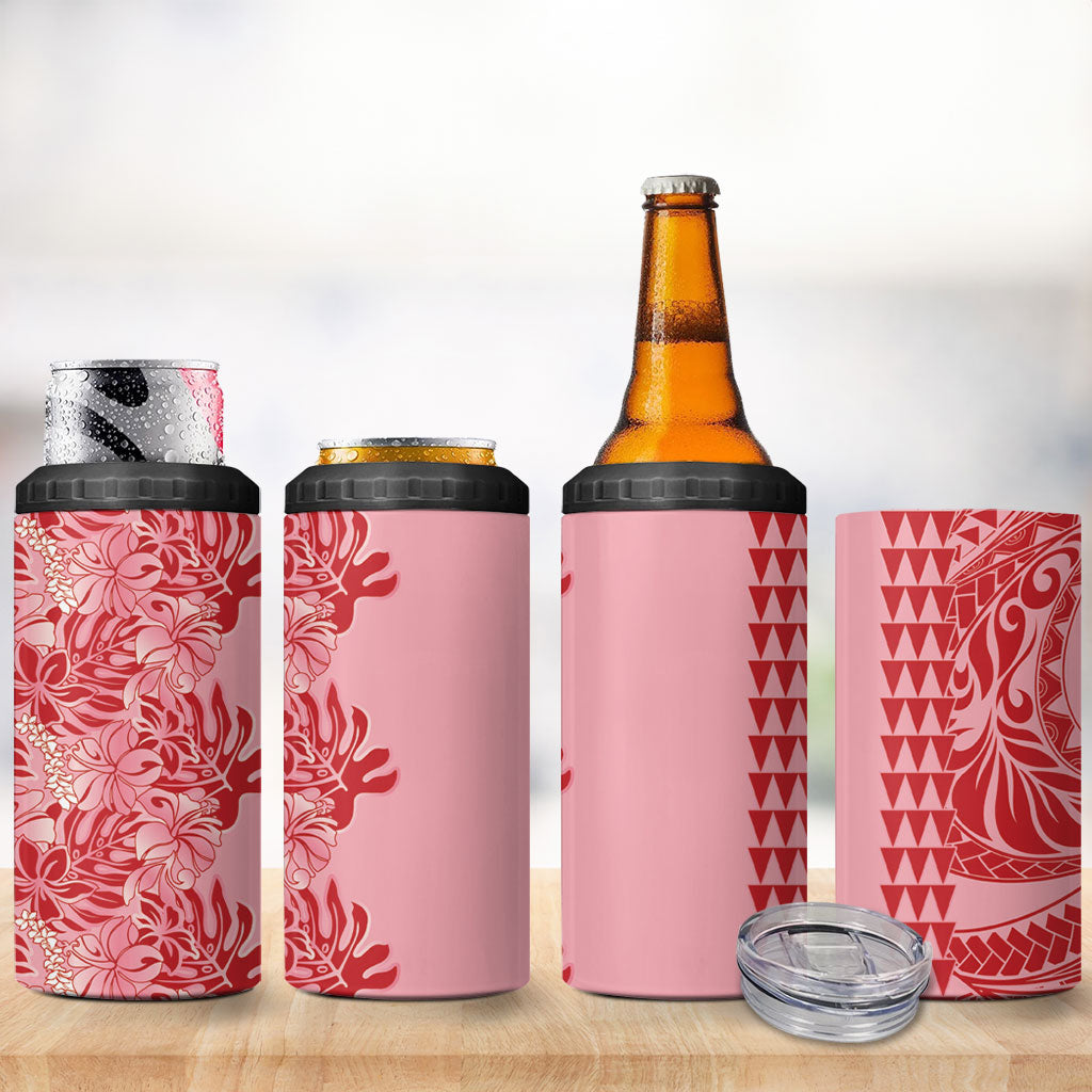Red Hibiscus Monstera Seamless Kakau Hawaii 4 in 1 Can Cooler Tumbler LT14 - Polynesian Pride