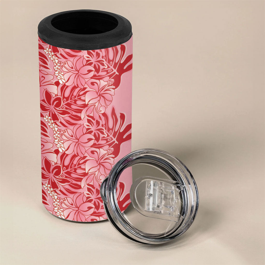 Red Hibiscus Monstera Seamless Kakau Hawaii 4 in 1 Can Cooler Tumbler LT14 - Polynesian Pride