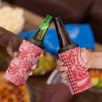 Red Hibiscus Monstera Seamless Kakau Hawaii 4 in 1 Can Cooler Tumbler LT14 - Polynesian Pride