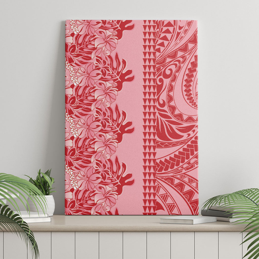 Red Hibiscus Monstera Seamless Kakau Hawaii Canvas Wall Art