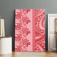 Red Hibiscus Monstera Seamless Kakau Hawaii Canvas Wall Art