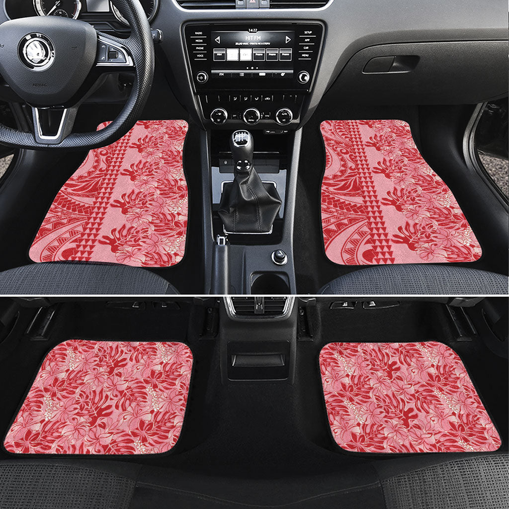Red Hibiscus Monstera Seamless Kakau Hawaii Car Mats