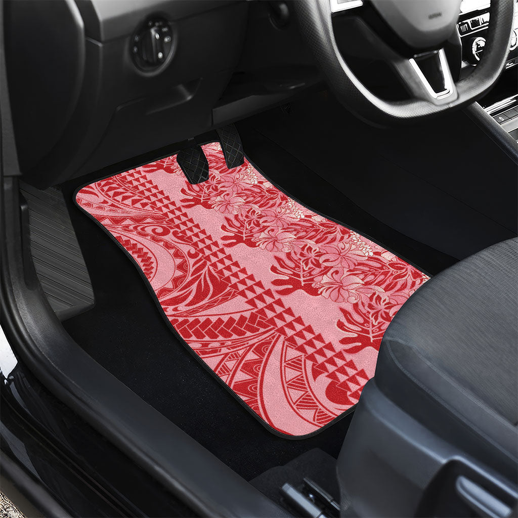 Red Hibiscus Monstera Seamless Kakau Hawaii Car Mats