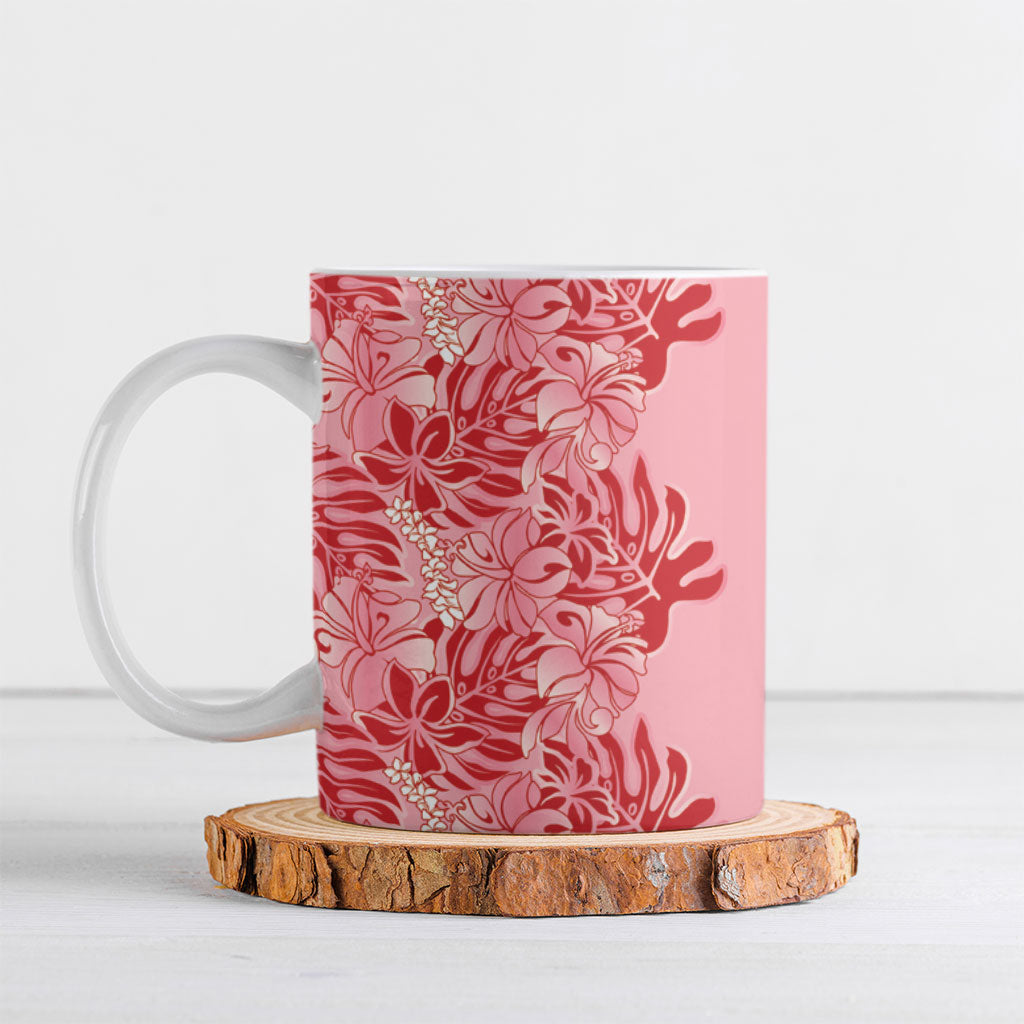 Red Hibiscus Monstera Seamless Kakau Hawaii Ceramic Mug LT14 Red - Polynesian Pride