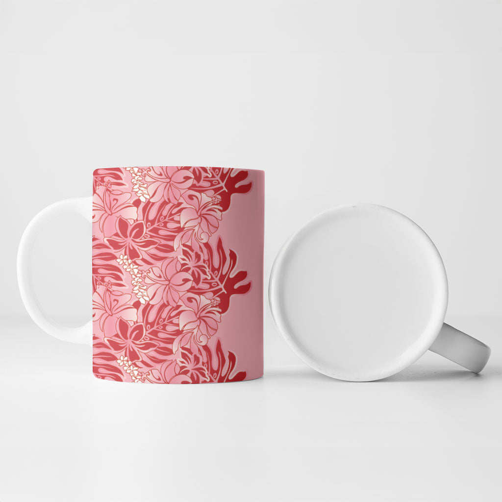 Red Hibiscus Monstera Seamless Kakau Hawaii Ceramic Mug LT14 - Polynesian Pride
