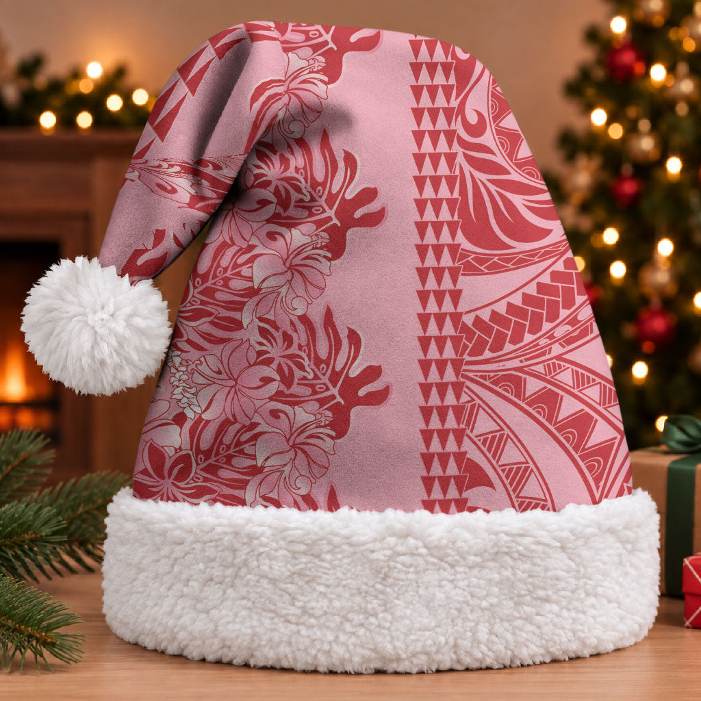 Red Hibiscus Monstera Seamless Kakau Hawaii Christmas Santa Hat