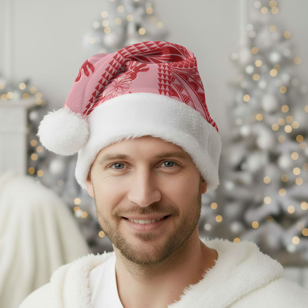 Red Hibiscus Monstera Seamless Kakau Hawaii Christmas Santa Hat
