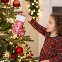 Red Hibiscus Monstera Seamless Kakau Hawaii Christmas Stocking
