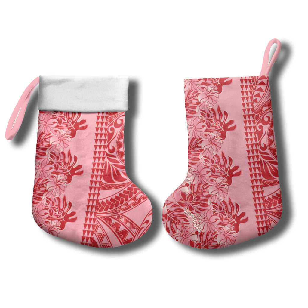 Red Hibiscus Monstera Seamless Kakau Hawaii Christmas Stocking