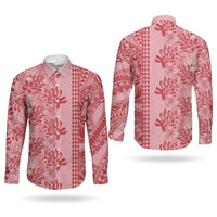 Red Hibiscus Monstera Seamless Kakau Hawaii Couples Matching Summer Maxi Dress and Long Sleeve Button Shirt LT14 - Polynesian Pride