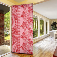 Red Hibiscus Monstera Seamless Kakau Hawaii Door Cover