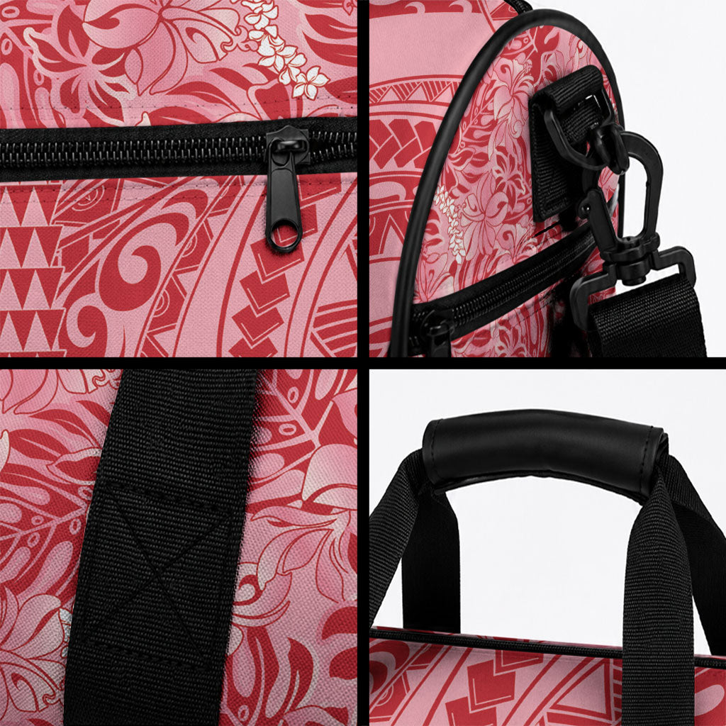 Red Hibiscus Monstera Seamless Kakau Hawaii Duffle Bag