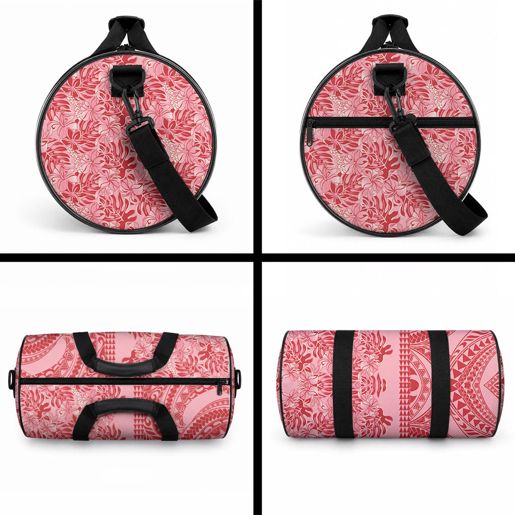 Red Hibiscus Monstera Seamless Kakau Hawaii Duffle Bag