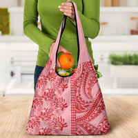 Red Hibiscus Monstera Seamless Kakau Hawaii Grocery Bag LT14 - Polynesian Pride