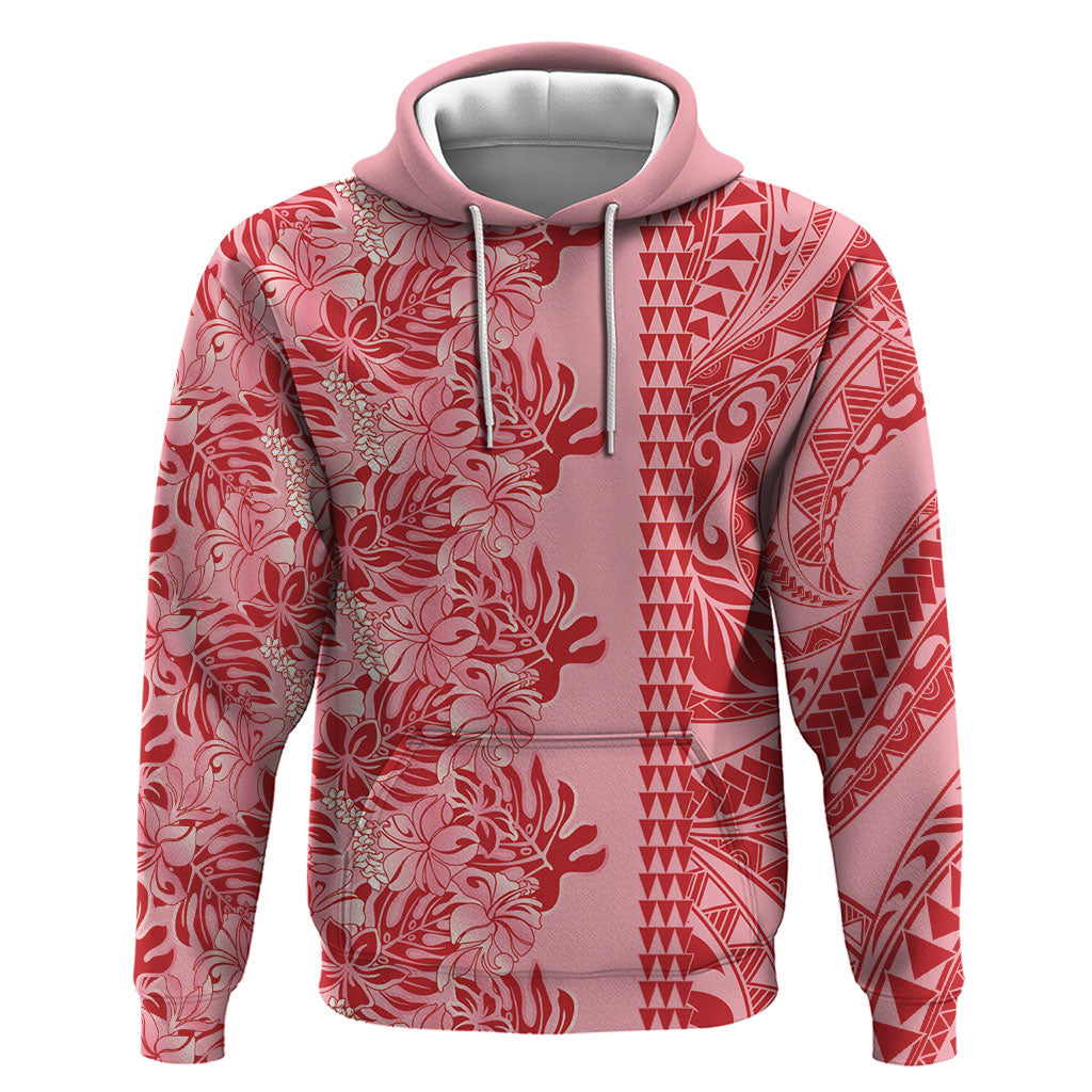 Red Hibiscus Monstera Seamless Kakau Hawaii Hoodie