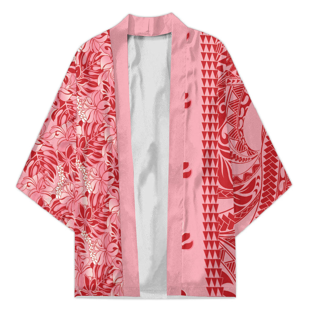 Red Hibiscus Monstera Seamless Kakau Hawaii Kimono