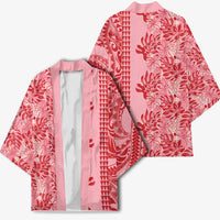 Red Hibiscus Monstera Seamless Kakau Hawaii Kimono