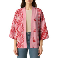 Red Hibiscus Monstera Seamless Kakau Hawaii Kimono