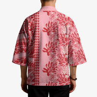 Red Hibiscus Monstera Seamless Kakau Hawaii Kimono