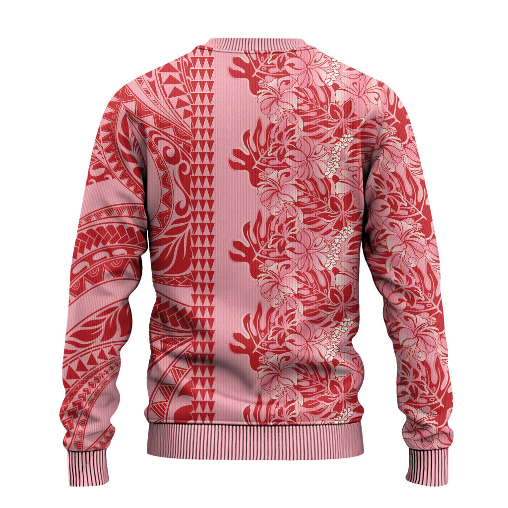 Red Hibiscus Monstera Seamless Kakau Hawaii Ugly Christmas Sweater