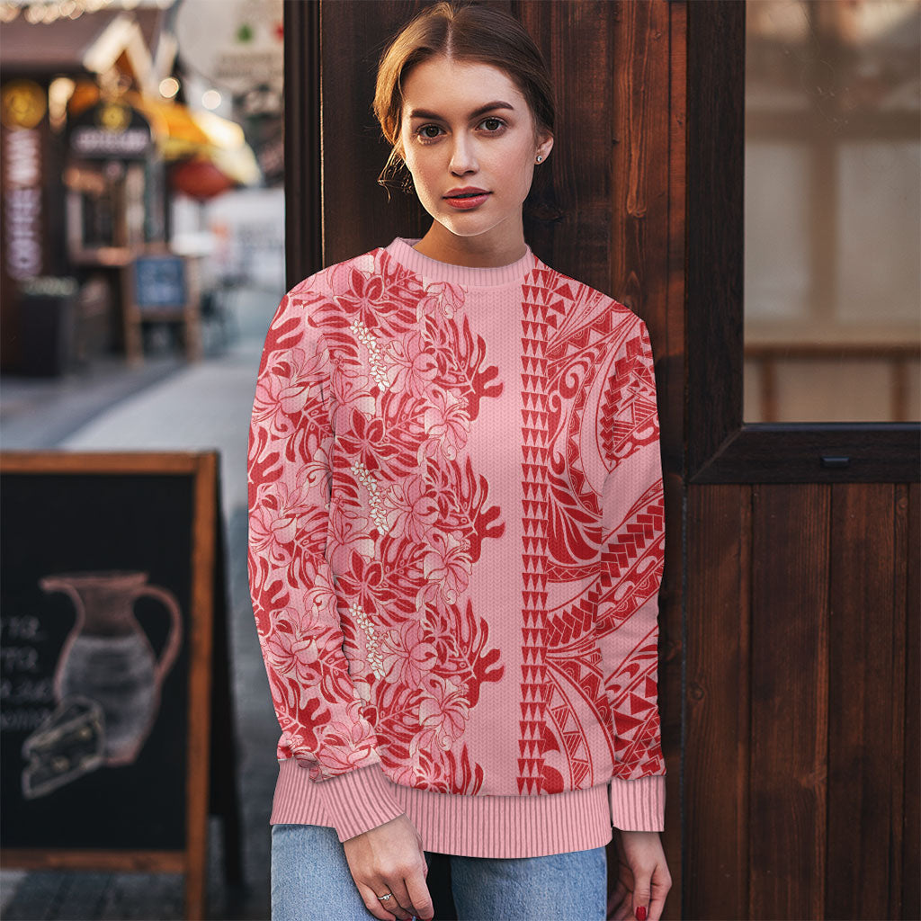 Red Hibiscus Monstera Seamless Kakau Hawaii Ugly Christmas Sweater