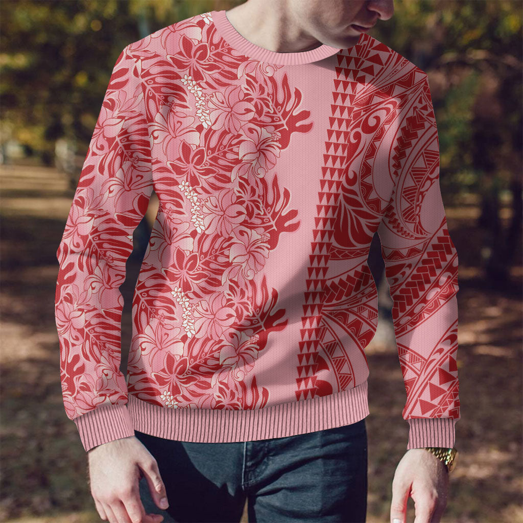 Red Hibiscus Monstera Seamless Kakau Hawaii Ugly Christmas Sweater