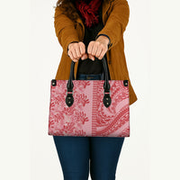 Red Hibiscus Monstera Seamless Kakau Hawaii Leather Bag