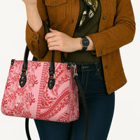 Red Hibiscus Monstera Seamless Kakau Hawaii Leather Bag
