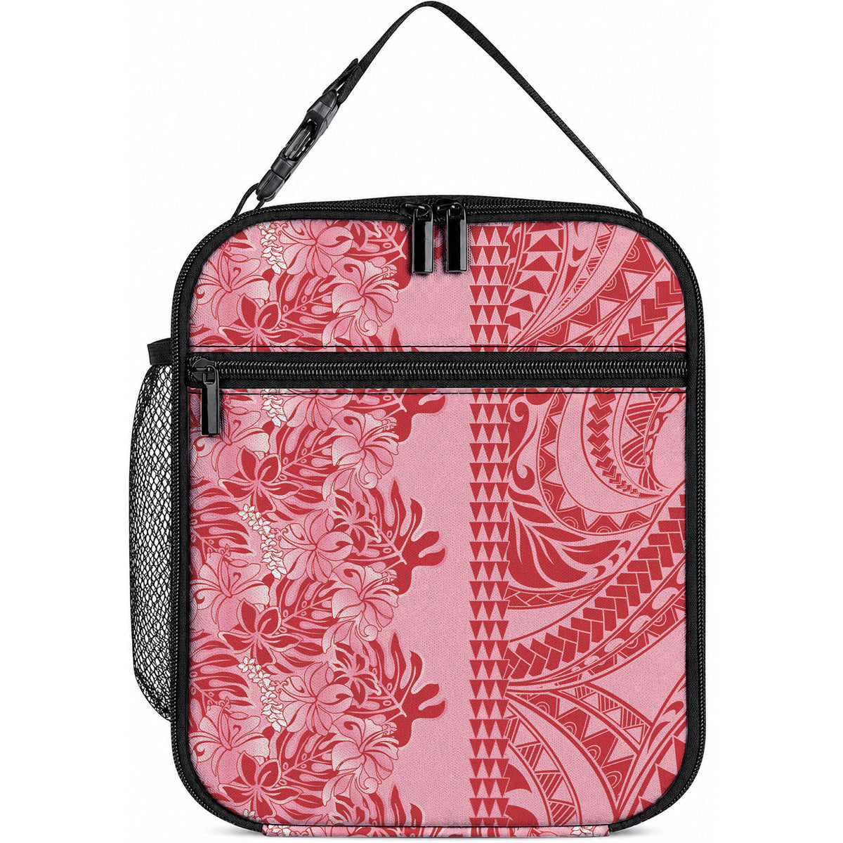 Red Hibiscus Monstera Seamless Kakau Hawaii Lunch Bag