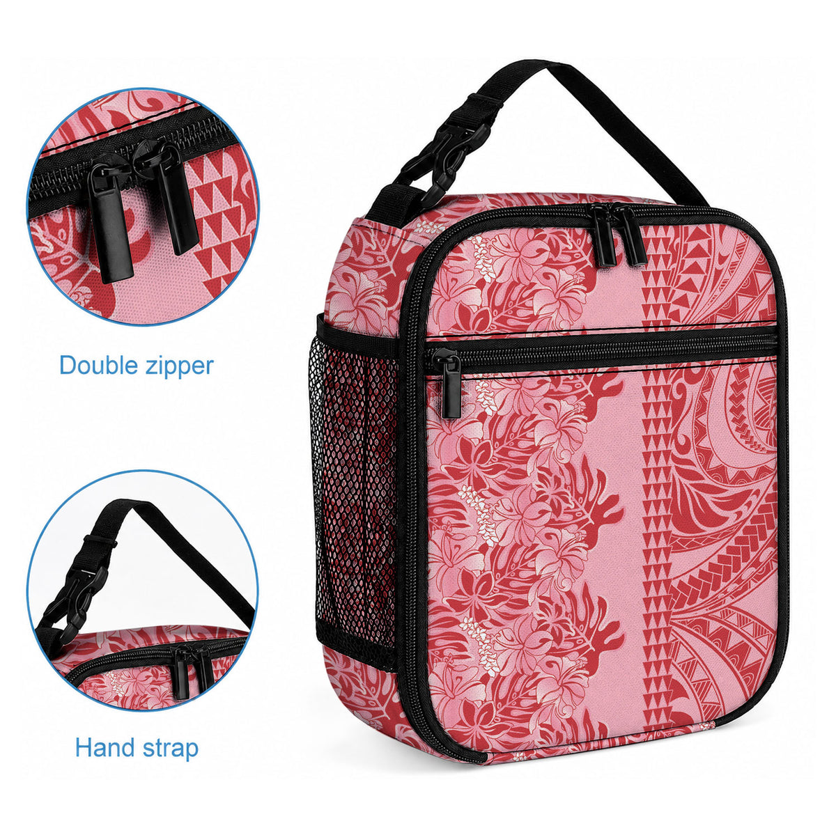 Red Hibiscus Monstera Seamless Kakau Hawaii Lunch Bag