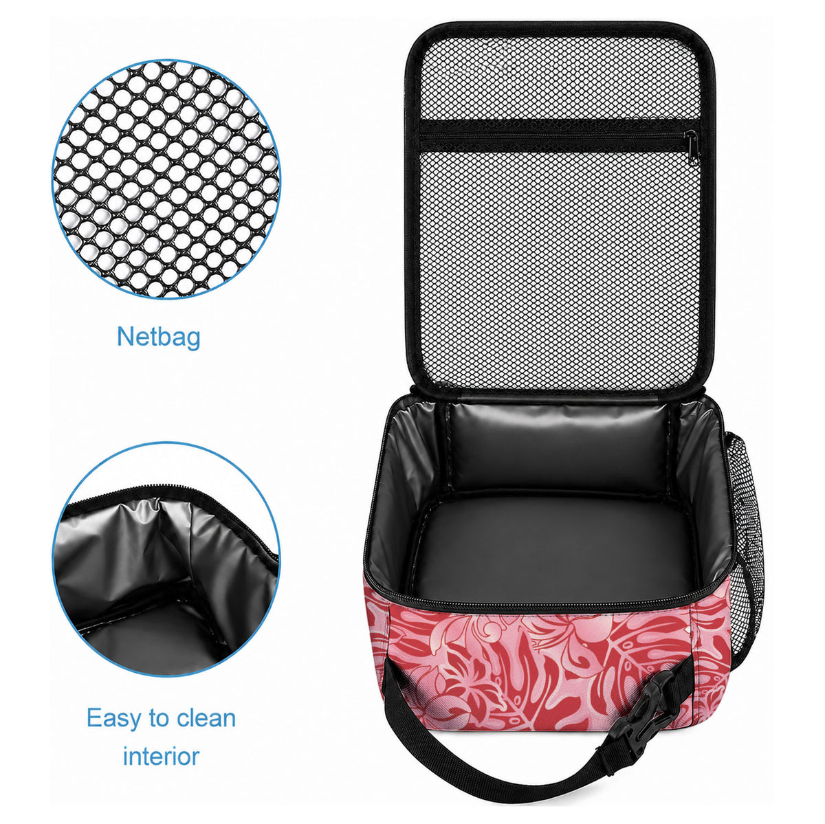Red Hibiscus Monstera Seamless Kakau Hawaii Lunch Bag