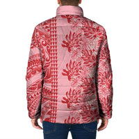 Red Hibiscus Monstera Seamless Kakau Hawaii Padded Jacket
