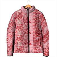 Red Hibiscus Monstera Seamless Kakau Hawaii Padded Jacket