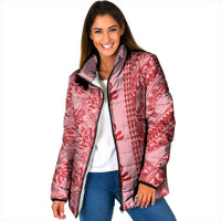 Red Hibiscus Monstera Seamless Kakau Hawaii Padded Jacket
